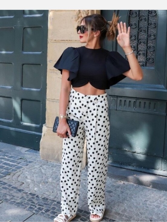 Zara Pants - Zara Studio Woman Wide-Leg Polka Dot Flowing Trousers Pant Size XS